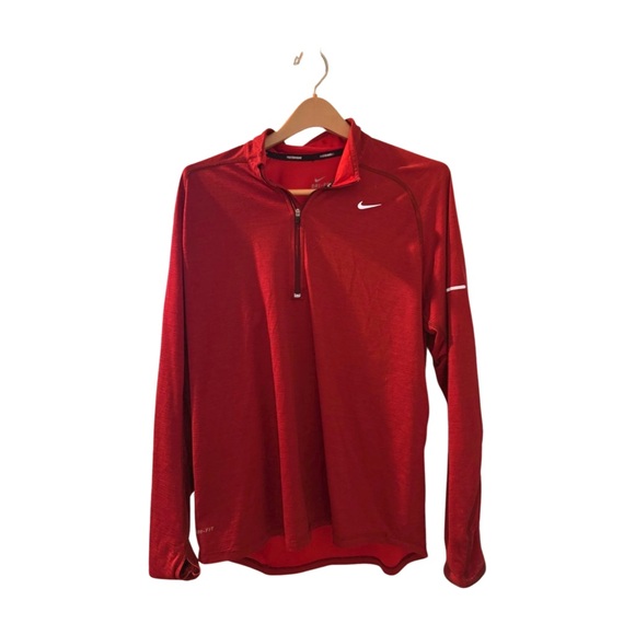 Nike Running Red Quarter-Zip Performance Shirt with Thumb holes - Dri-Fit - Picture 1 of 1